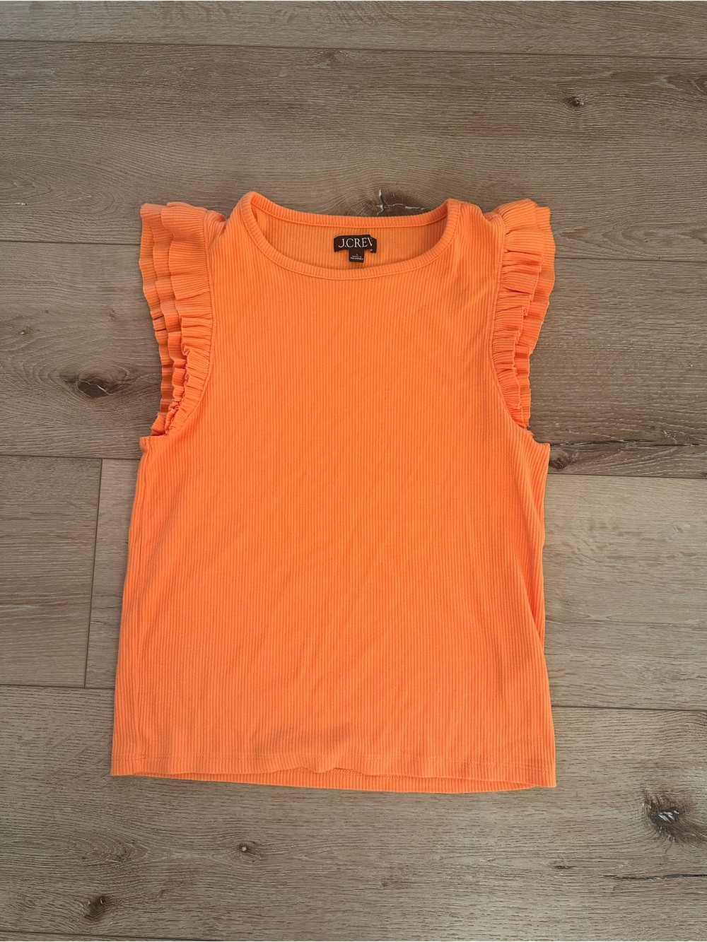 J.Crew Orange Ribbed Double Ruffle Shoulder Tank Top Large